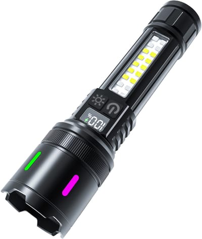 YAGXIG Outdoor zaklamp-LED-zaklamp-nood draagbare zaklamp-oplaadbare USB-C-2000mAh batterij met lange levensduur-ideaal voor kamperen, wandelen-pakket van twee