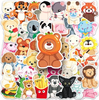 Schattige Dieren stickers - 50 Stickers met knuffels - Leuk voor Laptop. Stickers voor kinderen