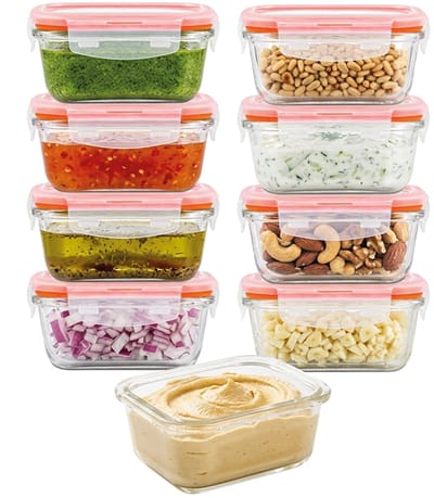 Lock&Lock Glazen (mini) Vershoudbakjes - Meal prep bakjes glas - Ovenschaaltjes met deksel - 160 ml - Luchtdicht - BPA vrij - PFAS vrij - Borosilicaatglas - Airfryer bakjes - Bewaarbakjes - 1 persoons ovenschaal - Set van 9 stuks