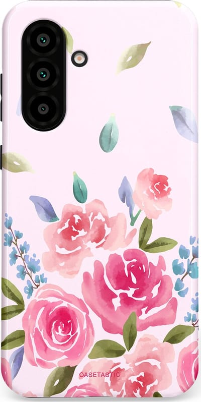Casetastic hoesje geschikt voor Samsung Galaxy A36 / Samsung Galaxy A56 - Dubbellaagse bescherming - Aquarel Bloesem - Fashion Case - Lichtroze Lila Saliegroen