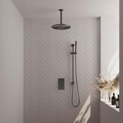 Brauer Gunmetal Edition Thermostatische Regendoucheset Inbouw - Hoofddouche 30 cm - 3 Weg - Handdouche Staaf - Doucheslang - Geintegreerde Glijstang - Gunmetal