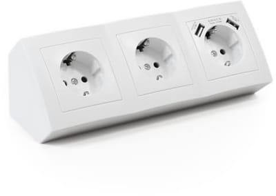 Flair Stopcontactdoos met USB - 3-voudige Geaarde Hoekinbouw