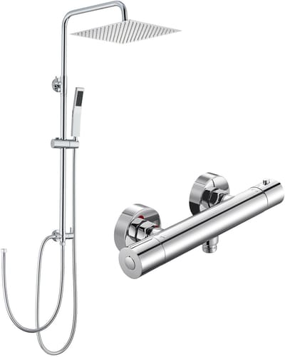 Auralum Max Regendouche met Thermostaatkraan - RVS Doucheset - Ø 25 cm Douchekop - met Thermostatische Mengkraan - Verstelbare Hoogte 72-110 cm - Regendoucheset - Chroom