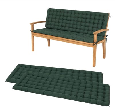 Tuinbankkussen met rugdeel - Kussenset bank - Buiten zitten - Wasbaar tot 95 graden - 150 x 48 cm - Mosgroen