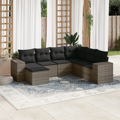 vidaXL - 7-delige - Loungeset - met - kussens - poly - rattan - grijs
