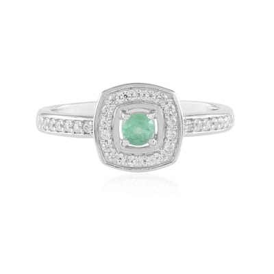 Cavill - Zilveren ring platina geplateerd - Colombiaanse smaragd 0,133 ct, zirkonia 0,304 ct - elegante damesring luxe sieraden
