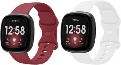 Strap-it Smartwatch bandjes set – siliconen horlogebandjes geschikt voor Fitbit Versa 3 / Versa 4 / Sense / Sense 2 – Wijnrood & Wit – Maat S (2-pack)