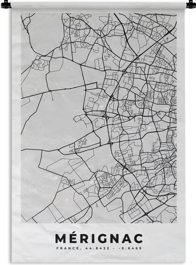 Wandkleed - Wanddoek - Kaart - Stadskaart - Mérignac - Plattegrond - Frankrijk - 120x180 cm - Wandtapijt