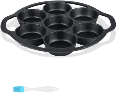 Mini Cake Bakplaat - 7 Holtes Bakvorm - Klassiek Bakken - Verdikt IJzer - 28cm Doorsnede - Zwart