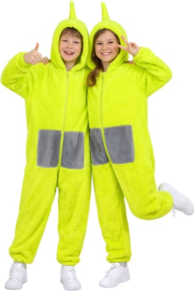 JOYAKIDS® Tele Onesie dips Kinderen | Groen Verkleedkostuum Kids | Carnavalskleding Jongens & Meisjes | Verkleedkleren Meisje Jongen | Pyjama Laa | Tubbie Kostuum Kind | Carnaval kleding | Verkleedkleding | Verkleed als Dip | Groepskostuum | Maat 100