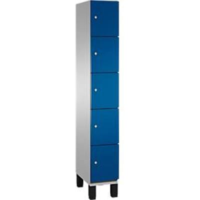 C+P Cambio lockerkast, 1 vak, 5 vakken, op poten, B 300 x D 525 x H 1980 mm, blank aluminium/ gentiaanblauw