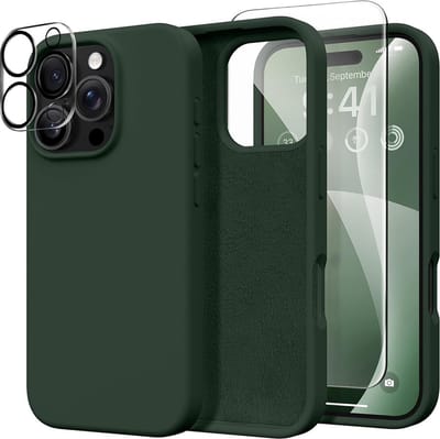 Stravo Siliconen Hoesje geschikt voor iPhone 16 Pro Max , Groen, Met 1X Screenprotector + 1X Cameralensbeschermer, [Zachte Krasbestendige Microvezelvoering], Vloeibare Siliconen Schokbestendige Beschermende Telefoonhoes 6.7"