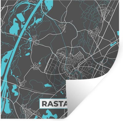 Muurstickers - Sticker Folie - Stadskaart – Plattegrond – Duitsland – Blauw – Rastatt – Kaart - 100x100 cm - Plakfolie - Muurstickers Kinderkamer - Zelfklevend Behang XXL - Zelfklevend behangpapier - Stickerfolie