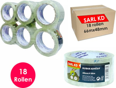 Verpakkingstape - 18 rollen - Transparant - PP Plakband - 66mx48mm - Polypropylene tape - SARL KD®