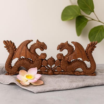 Plaquette met twee tegenover elkaar liggende draken - 40x15 cm