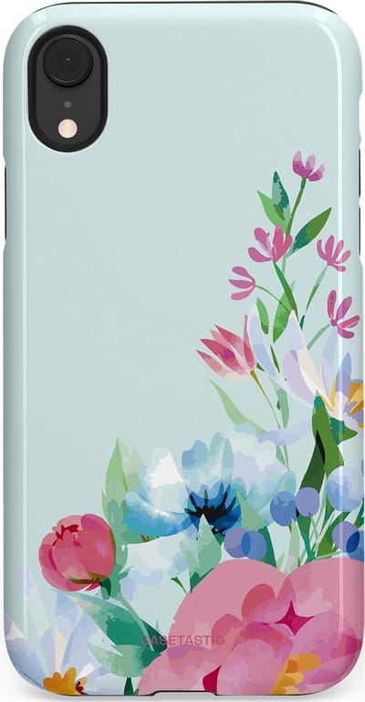 Casetastic hoesje geschikt voor Apple iPhone XR - Dubbellaagse bescherming - Dagdroom in bloei - Fashion Case - Lichtgrijs Lichtroze
