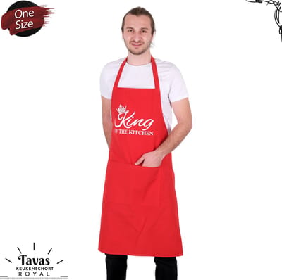 Royal Keukenschort Rood | 65x95 cm | King of the Kitchen | Kookschort met zakken | Keukenschort voor mannen | Cadeutje- kado | Kook- BBQ