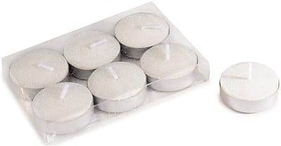 Glitter Waxinelichtjes/Theelichtjes Wit - 6 stuks Ø 3.5 x 1 cm - in transparante box - Kerst - kaarsen