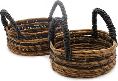 Bananenblad & Hitam Raffia mand-set van 2
