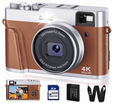 4K Digitale Vlogging Camera met Autofocus - 48MP Anti-Shake Videocamera voor YouTube en Livestreaming - Inclusief Zoeker, Flitser en Wijzerplaat (Bruin)