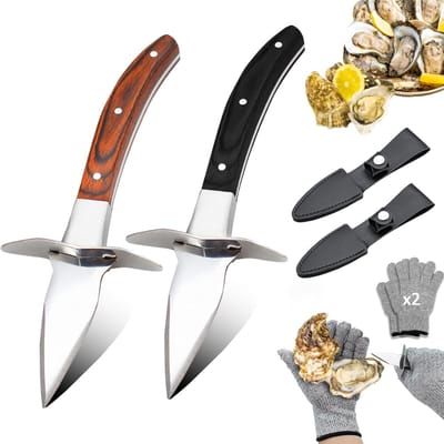 AHD® Mes - Oestermes - Oesterhandschoen - Zwart en Bruin - 9cm x 5cm x 12cm