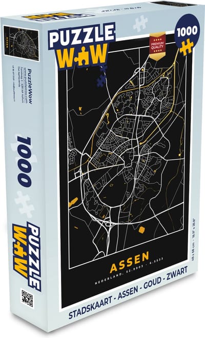 Puzzel Stadskaart - Assen - Goud - Zwart - Legpuzzel - Puzzel 1000 stukjes volwassenen - Plattegrond