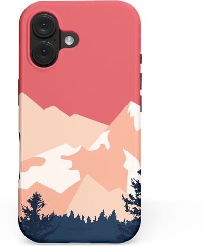 Casetastic hoesje geschikt voor Apple iPhone 16 - MagSafe - Dubbellaagse bescherming - Bergen bij stille toppen - Fashion Case - Koraal Donkergrijs Zand Perzik