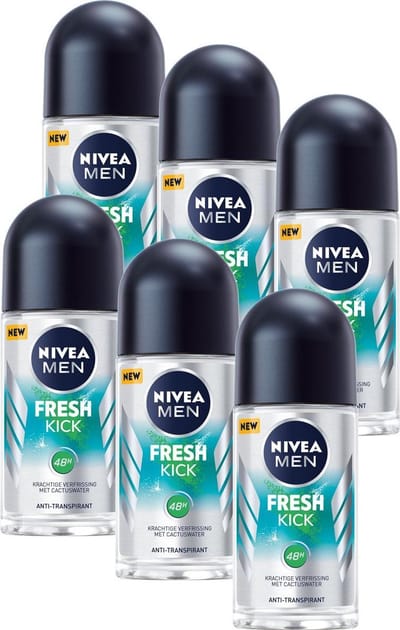 NIVEA MEN Fresh Kick Anti-Transpirant Deo Roller - 48u Bescherming - Deodorant - Voordeelverpakking 6 x 50 ml