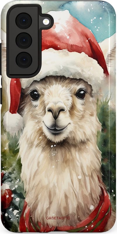 Casetastic hoesje geschikt voor Samsung Galaxy S21 FE 5G - Dubbellaagse bescherming - Kerst Lama - Fashion Case - Taupe Lichtgrijs Donkergrijs Saliegroen