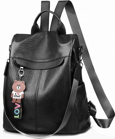 Rugzak - Damesrugzak - Anti-diefstal waterdichte rugzak - Leren rugzak - Meisjesrugzak - Wordt geleverd met berenhaak - 15l - 12 inch - Zwart