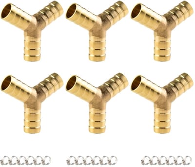 Dailygoods- Slangaansluitset 6 Stuks - Messing Connector 3-Weg Y-Vormig - Slangklemmen 18 Stuks - Corrosiebestendig - Hoge Temperatuur Bestendig - Duurzaam - Slangkoppeling
