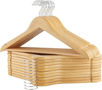 SnelShoppen - Set van 20 Houten Kledinghangers - Massief Hout met Antislip Broekbalk, Notches en 360° Draaibare Haak - Ideaal voor Kostuums, Overhemde