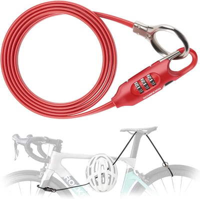 Fietscodelock 1.5 m met 3 Cijfers - Duurzame Anti-Diefstal Beveiliging voor Fietsen, MTB en Scooters - Zwart/Rood