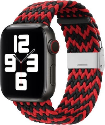 By Qubix - Geschikt voor Apple Watch bandje - Braided nylon bandje - Zwart / Rood - Geschikt voor Apple Watch 38mm / 40mm / 41mm / 42mm - nylon - bandje iWatch