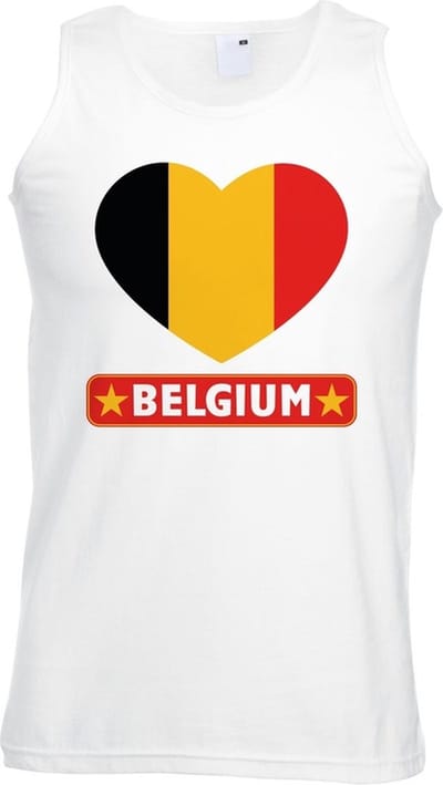Belgie singlet shirt/ tanktop met Belgische vlag in hart wit heren S