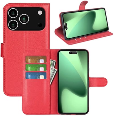 MobyDefend Hoesje - Geschikt voor iPhone 17 Pro - Kunstleren Wallet Book Case (Sluiting Voorkant) - Rood