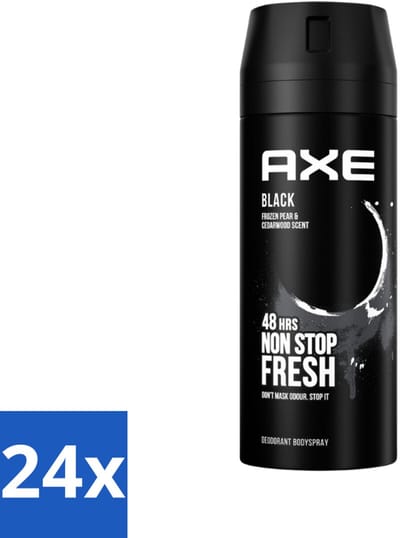 Axe - Deodorant Bodyspray - 48hrs Fresh - Black - Frozen Pear & Cedarwoord - 150 ml - Voordeelverpakking - 24 stuks