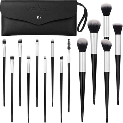 Vaive Make Up Borstels Set 15-Delig - Vegan Kwasten - Foundation, Oogschaduw, Blush, Kabuki & Bronzer Kwast - met Etui - Zilverkleurig