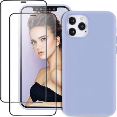 Backcover Hoesje Geschikt Voor: 12 Pro Liquid Silicone rubberen + 2X volledige Tempered screenprotector - Lila