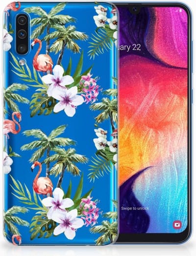 Samsung Galaxy A50 TPU Hoesje Flamingo Palms