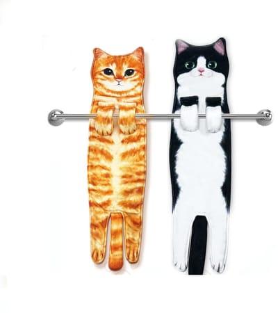 Grappige kattenhanddoeken -voor badkamer-en keukendecoratie - Leuke decoratieve hangende handdoeken -15*60cm -Kleine hangende handdoeken voor keuken en badkamer -Superabsorberend en zacht - Housewarmingcadeau - Cadeau voor kattenliefhebbers- 2-pack