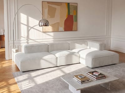 Vente-unique Modulaire open hoekbank rechts in beige ribfluweel RUZOLO