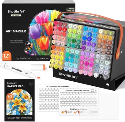 Alcohol Markers - Dual-Tip Alcohol Markers Set - 120 Kleuren + Blender - Inclusief Marker Pad en Opbergcase - Voor Kunstenaars en Beginners