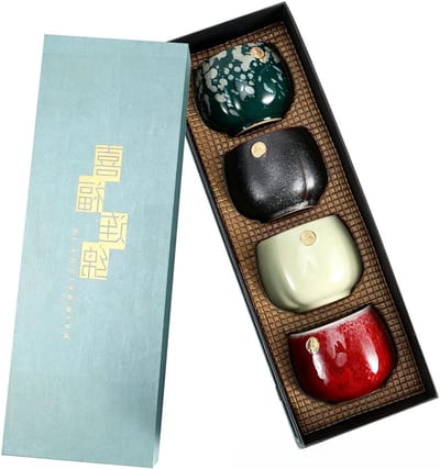 Set van 4 Retro Keramische Theekopjes, Japanse Theekopjes Cadeauset, Ideaal voor Kung Fu Thee en Sake, Perfect voor Theeliefhebbers