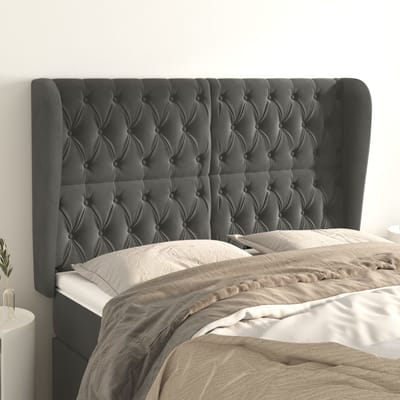 vidaXL - Hoofdbord - met - randen - 147x23x118/128 - cm - fluweel - donkergrijs