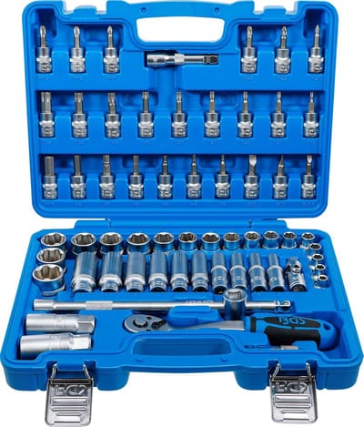 Dopsleutelset 61-delig - Gereedschapset Ratel - Auto Reparatie - Chroom-vanadiumstaal - 10 mm 3/8 inch - Zilverblauw