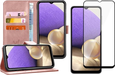 Hoesje geschikt voor Samsung Galaxy A32 5G - Screen Protector FullGuard - Book Case Kunstleer Pasjeshouder Rosegoud & Screenprotector