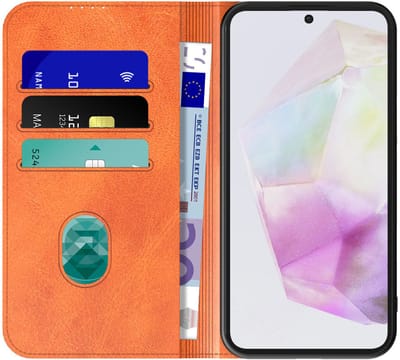 Geschikt voor Samsung Galaxy A35 Telefoonhoesje Bruin Kunstleer Met Magnetische Sluiting - Portemonnee BookCase Met Pasjeshouder - ProtX