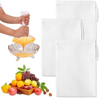 Dailygoods- Notenmelkzakken 3 Stuks - Herbruikbare Nylon Filterzakken - Voedselfilterzakken - Gaaszeefzakken - 30x20cm - Duurzaam Materiaal