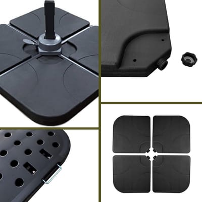 Parasolvoet Vulbaar 4-delig - Zwart - Flexibel Vullen met Water of Zand - Weerbestendig - Voor Parasol